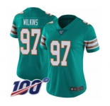 Women's Miami Dolphins #97 Christian Wilkins Aqua Green Alternate Vapor Untouchable Limited Player 100th Season Football Jersey