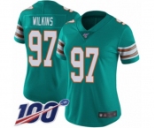 Women's Miami Dolphins #97 Christian Wilkins Aqua Green Alternate Vapor Untouchable Limited Player 100th Season Football Jersey