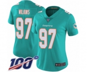 Women's Miami Dolphins #97 Christian Wilkins Aqua Green Team Color Vapor Untouchable Limited Player 100th Season Football Jersey