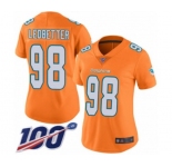 Women's Miami Dolphins #98 Jonathan Ledbetter Limited Orange Rush Vapor Untouchable 100th Season Football Jersey