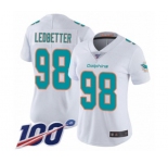 Women's Miami Dolphins #98 Jonathan Ledbetter White Vapor Untouchable Limited Player 100th Season Football Jersey
