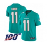 Youth Miami Dolphins #11 DeVante Parker Aqua Green Team Color Vapor Untouchable Limited Player 100th Season Football Jersey