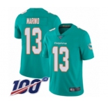 Youth Miami Dolphins #13 Dan Marino Aqua Green Team Color Vapor Untouchable Limited Player 100th Season Football Jersey