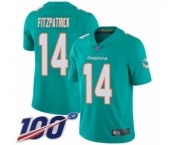 Youth Miami Dolphins #14 Ryan Fitzpatrick Aqua Green Team Color Vapor Untouchable Limited Player 100th Season Football Jersey
