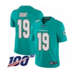 Youth Miami Dolphins #19 Jakeem Grant Aqua Green Team Color Vapor Untouchable Limited Player 100th Season Football Jersey