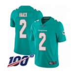 Youth Miami Dolphins #2 Matt Haack Aqua Green Team Color Vapor Untouchable Limited Player 100th Season Football Jersey