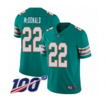 Youth Miami Dolphins #22 T.J. McDonald Aqua Green Alternate Vapor Untouchable Limited Player 100th Season Football Jersey