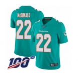 Youth Miami Dolphins #22 T.J. McDonald Aqua Green Team Color Vapor Untouchable Limited Player 100th Season Football Jersey