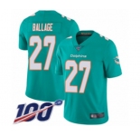 Youth Miami Dolphins #27 Kalen Ballage Aqua Green Team Color Vapor Untouchable Limited Player 100th Season Football Jersey