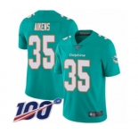Youth Miami Dolphins #35 Walt Aikens Aqua Green Team Color Vapor Untouchable Limited Player 100th Season Football Jersey