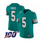Youth Miami Dolphins #5 Jake Rudock Aqua Green Alternate Vapor Untouchable Limited Player 100th Season Football Jersey