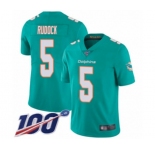 Youth Miami Dolphins #5 Jake Rudock Aqua Green Team Color Vapor Untouchable Limited Player 100th Season Football Jersey