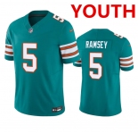 Youth Miami Dolphins #5 Jalen Ramsey Aqua 2023 F.U.S.E Vapor Limited Stitched Football Jersey