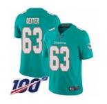 Youth Miami Dolphins #63 Michael Deiter Aqua Green Team Color Vapor Untouchable Limited Player 100th Season Football Jersey