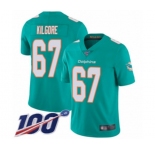 Youth Miami Dolphins #67 Daniel Kilgore Aqua Green Team Color Vapor Untouchable Limited Player 100th Season Football Jersey