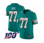 Youth Miami Dolphins #77 Jesse Davis Aqua Green Alternate Vapor Untouchable Limited Player 100th Season Football Jersey