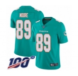 Youth Miami Dolphins #89 Nat Moore Aqua Green Team Color Vapor Untouchable Limited Player 100th Season Football Jersey