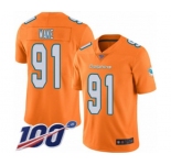 Youth Miami Dolphins #91 Cameron Wake Limited Orange Rush Vapor Untouchable 100th Season Football Jersey