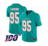 Youth Miami Dolphins #95 Tank Carradine Aqua Green Team Color Vapor Untouchable Limited Player 100th Season Football Jersey