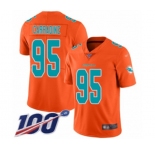 Youth Miami Dolphins #95 Tank Carradine Limited Orange Inverted Legend 100th Season Football Jersey