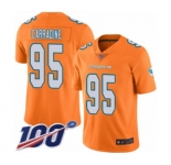 Youth Miami Dolphins #95 Tank Carradine Limited Orange Rush Vapor Untouchable 100th Season Football Jersey