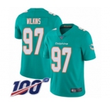 Youth Miami Dolphins #97 Christian Wilkins Aqua Green Team Color Vapor Untouchable Limited Player 100th Season Football Jersey