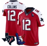 Men Houston Texans #12 Nico Collins Red White 2023 F U S E With Hand Sign Throwing Up The H Patch Vapor Untouchable Limited Stitched Football Jersey