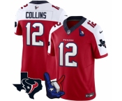 Men Houston Texans #12 Nico Collins Red White 2023 F U S E With Hand Sign Throwing Up The H Patch Vapor Untouchable Limited Stitched Football Jersey