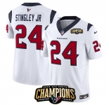 Men Houston Texans #24 Derek Stingley Jr White 2023 F U S E AFC South Champions Patch Vapor Untouchable Limited Stitched Football Jersey