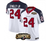 Men Houston Texans #24 Derek Stingley Jr White Navy 2023 F U S E With AFC South Champions Patch And Team Logo Patch Limited Stitched Football Jersey