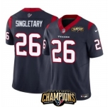 Men Houston Texans #26 Devin Singletary Navy 2023 F U S E AFC South Champions Patch Vapor Untouchable Limited Stitched Football Jersey
