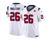 Men Houston Texans #26 Devin Singletary White 2023 F U S E With John Madden Patch Vapor Limited Stitched Football Jersey