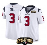Men Houston Texans #3 Tank Dell White 2023 F U S E AFC South Champions Patch Vapor Untouchable Limited Stitched Football Jersey
