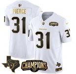 Men Houston Texans #31 Dameon Pierce White Golden 2023 F U S E With AFC South Champions Patch And Team Logo Patch Limited Stitched Football Jersey