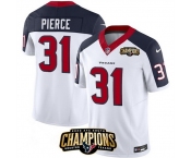 Men Houston Texans #31 Dameon Pierce White Navy 2023 F U S E AFC South Champions Patch Limited Stitched Football Jersey