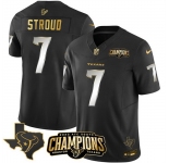 Men Houston Texans #7 C J Stroud Black Golden 2023 F U S E With AFC South Champions Patch And Team Logo Patch Limited Stitched Football Jersey