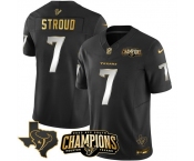 Men Houston Texans #7 C J Stroud Black Golden 2023 F U S E With AFC South Champions Patch And Team Logo Patch Limited Stitched Football Jersey
