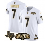 Men Houston Texans #7  C J Stroud White Golden 2023 F U S E With AFC South Champions Patch And Team Logo Patch Limited Stitched Football Jersey