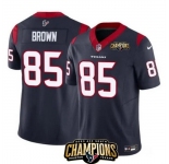 Men Houston Texans #85 Noah Brown Navy 2023 F U S E AFC South Champions Patch Vapor Untouchable Limited Stitched Football Jersey
