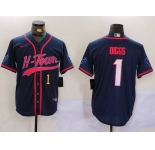 Men's Houston Texans #1 Stefon Diggs Navy With Patch Cool Base Stitched Baseball Jerseys