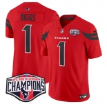 Men's Houston Texans #1 Stefon Diggs Red F.U.S.E. 2024 AFC South Division Champions Vapor Limited Stitched Football Jersey