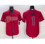 Men's Houston Texans #1 Stefon Diggs Red With Patch Cool Base Stitched Baseball Jersey