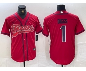 Men's Houston Texans #1 Stefon Diggs Red With Patch Cool Base Stitched Baseball Jersey