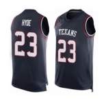 Men's Houston Texans #23 Carlos Hyde Limited Navy Blue Player Name & Number Tank Top Football Jersey