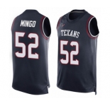 Men's Houston Texans #52 Barkevious Mingo Limited Navy Blue Player Name & Number Tank Top Football Jersey