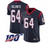 Men's Houston Texans #64 Senio Kelemete Navy Blue Team Color Vapor Untouchable Limited Player 100th Season Football Jersey