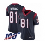 Men's Houston Texans #81 Kahale Warring Navy Blue Team Color Vapor Untouchable Limited Player 100th Season Football Jersey