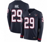 Men's Nike Houston Texans #29 Andre Hal Limited Navy Blue Therma Long Sleeve NFL Jersey