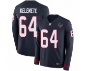 Men's Nike Houston Texans #64 Senio Kelemete Limited Navy Blue Therma Long Sleeve NFL Jersey