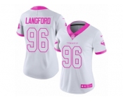Women Nike Houston Texans #96 Kendall Langford Limited White Pink Rush Fashion NFL Jersey
